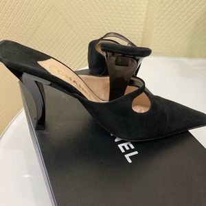 Chanel black suede mules size 39.  Gently worn.